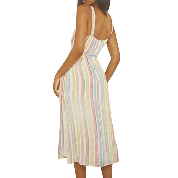 BELLA DAHL Rainbow Stripe Tie Waist Midi Dress Coastal Chic Summer – Size S - Picture 2 of 15